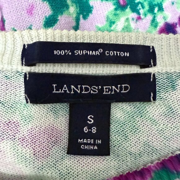 Lands End Women's S 6-8 Button Up Cardigan 100% Supima Cotton Pink Green Floral - Picture 6 of 10